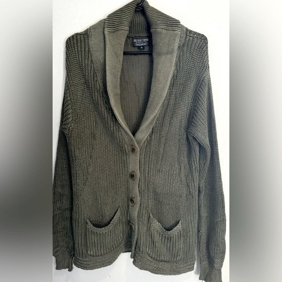 Vintage Polo Jeans by Ralph Lauren MenArmy green Cardigan Sweater knit rare USM - Picture 1 of 3